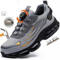 Men's Work Shoes  Rotary Buckle Work Sneakers Protective Shoes Safety Industrial Puncture-Proof Anti-Smash Steel Toe Shoes. 