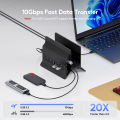 PULWTOP 11 In 1 Vertical Docking Station With Dual HDMI 4K Three USB Ten Gbps Ethernet For Type C Laptop Computer Hub Stand. 