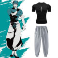 Anime Jujutsu Kaisen Toji Compression Shirt Set Casual Performance Set Men's Athletic Workout Quick Dry Tee+Sweatpants Unisex.