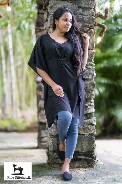 Plain Black Viscose Short Khaftan Top