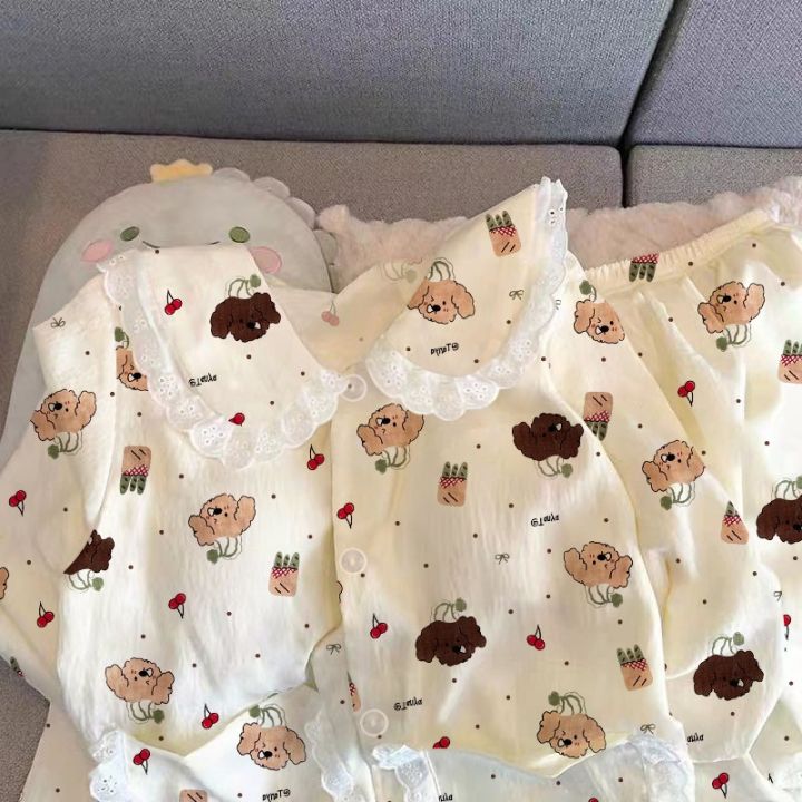 Sweet%20Cute%20Flower%20Dog%20Print%202PC%20Women's%20Pajamas%20Set%20Lapel%20Neck%20Lace%20Autumn%20Winter%20New%20Sleepwear%20Korean%20Casual%20Kawaii%20Loungewear%20-%20Image%206