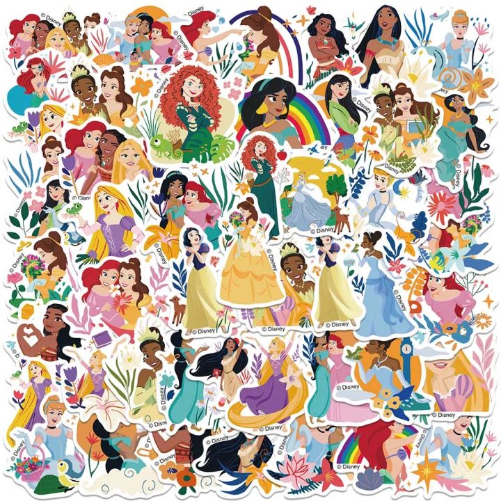 50pcs Disney Snow White Ariel Belle Princess Stickers Aesthetic ...