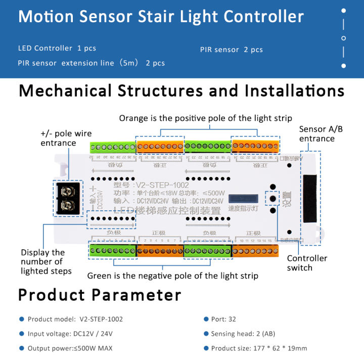 PIR%20Motion%20Sensor%20Stair%20Light%20Controller%2012V%20LED%20Strip%202835%20Warm%20White%2032%20Steps%20Staircase%20Controler%20for%20LED%20Stairway%20Lighting%20-%20Image%202