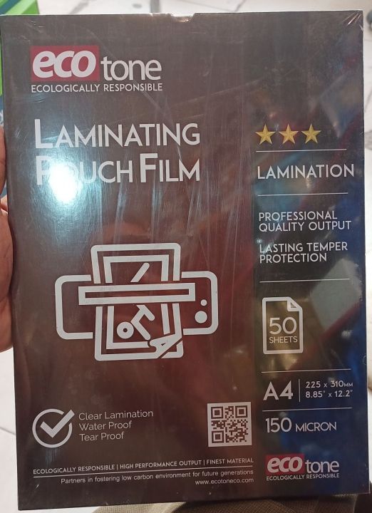 150mm  A4 LAMINATION SHEET ECOTONE ( 50 SHEETS )- TONER MAX