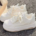 Round-toe Lace-up Casual White Thick-soled Vulcanized Shoes Seasonal New Comfortable Flat-soled Fashion Sneakers.