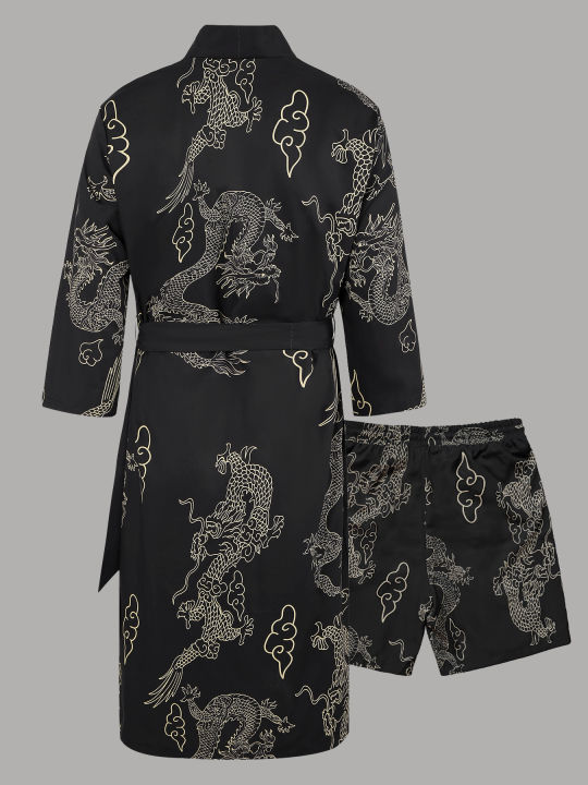 Men's%20Chinese%20Style%20"Dragon%20Dance"%20Print%20Robe%20Set%20Black%20Open%20Front%20Belted%20Kimono%20&%20Shorts%202%20Piece%20Streetwear%20-%20Image%203