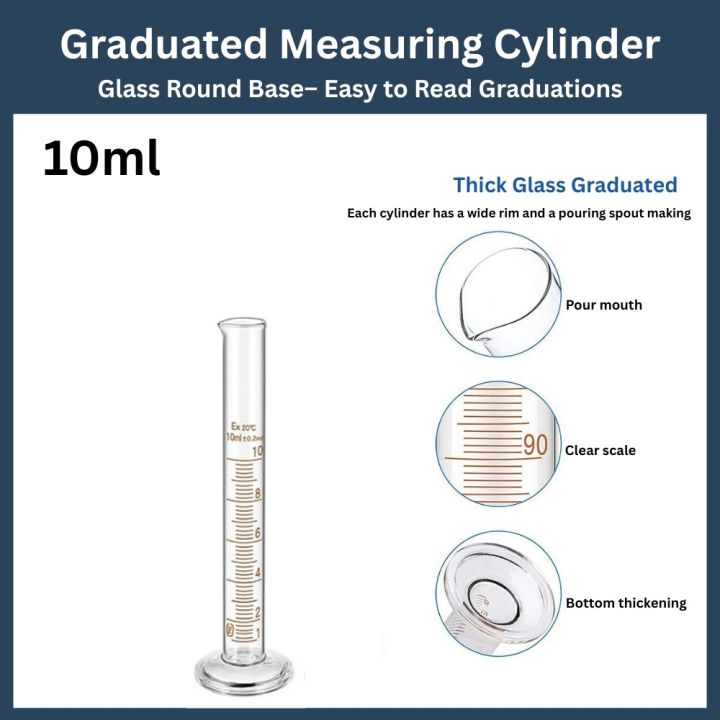 10ml Graduated Glass Measuring Cylinder 10ml  1 to 6 Pcs  | Heat & Chemical-Resistant Lab Glassware for Scientific Experiments, Liquid Measurement, Chemical Mixing, Industrial, Educational, Kitchen & DIY Use