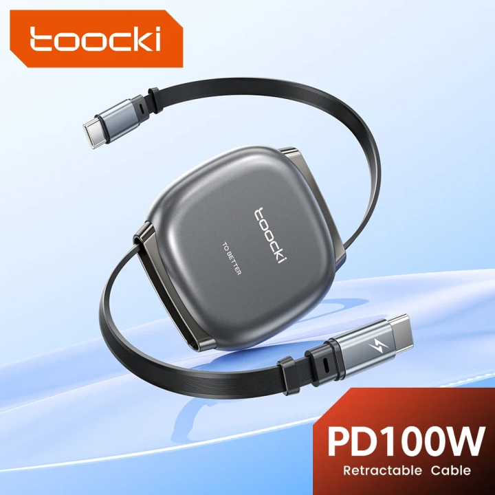 Toocki 100W Type C Retractable Cable For iphone 16 15 Pro Max  Fast Charger Cable Mini Size 480Mbps Data Cable
