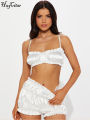Hugcitar Summer Elegant 2 Pcs Sets Pure Color Slips Ruched Slim Crop Camis Shorts Women Y2K Outfits Beach Festival Party.