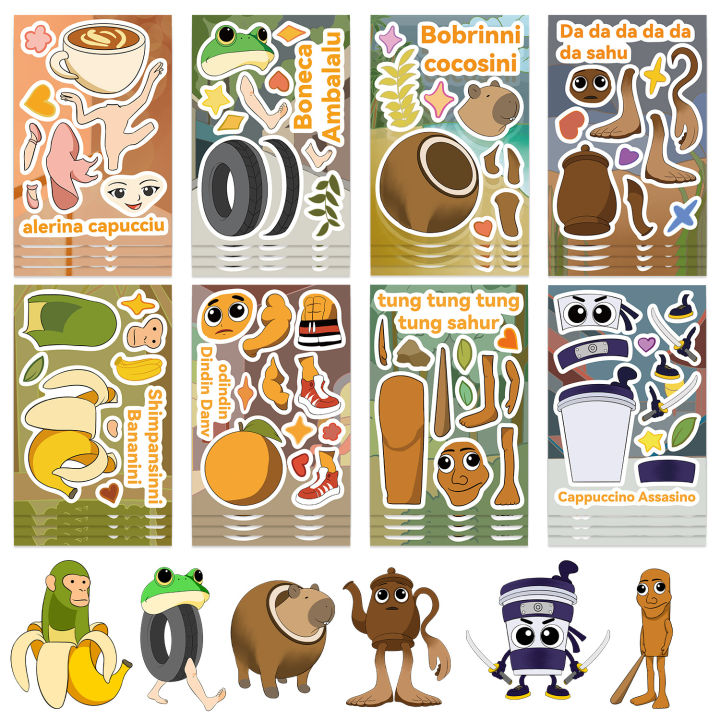 8/32Sheets%20Tung%20Tung%20Sahur%20Italian%20Brainrot%20Animals%20Make%20A%20Face%20DIY%20Assemble%20Jigsaw%20Stickers%20Educational%20-%20Image%203