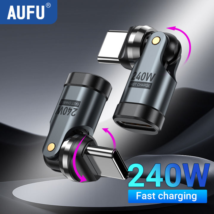 AUFU PD240W USB C to Type C OTG Adapter 540 Rotation 5A Fast Charge Cable Converter for iPhone 16 MacBook Laptop