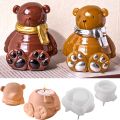 3D Cartoon Bear Candle Jar Silicone Mold DIY Scarf Animal Vase Casting Molds Gypsum Resin Storage Box Craft Making Supplies. 