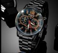 Luxury Black Stainless Steel Business Watch Deal For Men-Top Fashion Classic Round Dial Casual Watch+Natural Six Sided Oxyen Ston Nacklace+Black Natural Bead BracletFor Men/Boys Mens Fashion Watch Acessories Deal -Trendy Black Watch In Random Dial Design. 