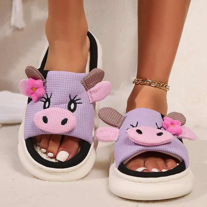 Cute%20Cow%20Thick%20Bottom%20Linen%20Slippers%20Women%202024%20Winter%20Comfort%20Home%20Cotton%20Slippers%20Woman%20Flat%20Heels%20Non%20Slip%20Indoor%20Shoes%20Slide%20-%20Image%203