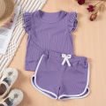 Summer Baby Cute Girl Fly Sleeve Shorts T-Shirt Set Ruffle Costume Set Kids Kids Shorts Casual Wear Oufits. 