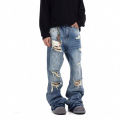 American Style Vintage Tassel Ripped Men Jeans Fashion Trend Wide Leg Loose Straight Leg Denim Pants Hot Sale Male Trousers. 