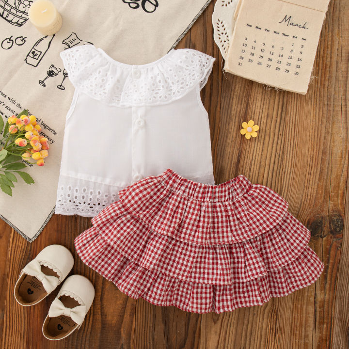 2pc/Set%20Girls'%20Suit%20Summer%20Bow%20And%20Plaid%20Lace%20Trim%20Short%20Sleeve%20Casual%20Toddler%20Girl%20Clothes%20Cute%20Simple%20Children%20Clothes%20-%20Image%203