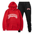 Winter Hoodie Sets Men Fashion Fleece Red Hoodies Black Brand Pants Casual Jogger Suit Tracksuit Sweatshirt Woman Pullover.