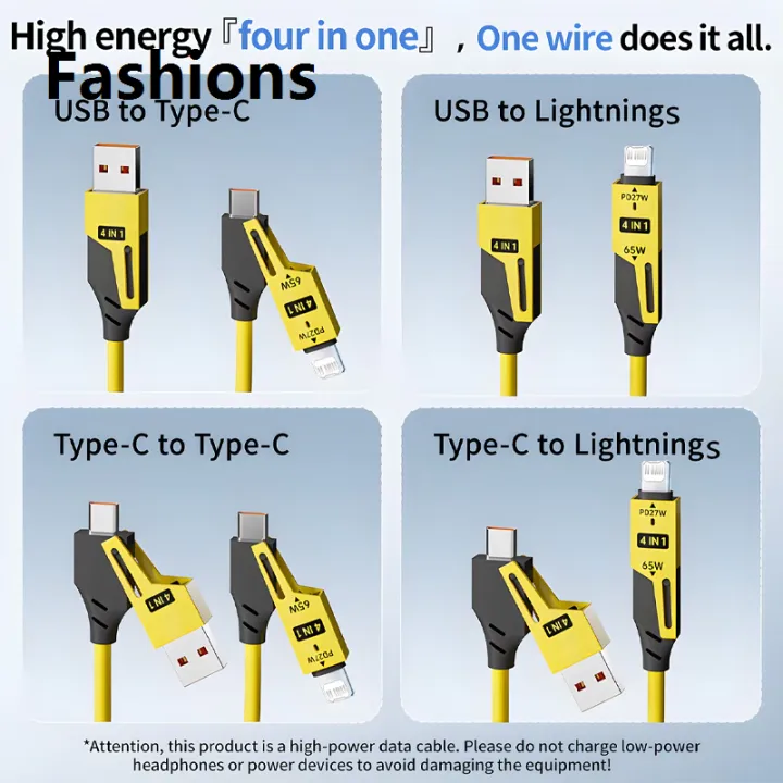 Fashions%2065W%20Quick%20Charger%20Spring%20USB%20Cable%204%20in%201%20Spring%20Data%20Cable%206A%20USB%20Type%20C%20Spring%20Telescopic%20Wire%20for%20iPhone%20iPad%20MacBook%20Huawei-Multicolour%20-%20Image%205