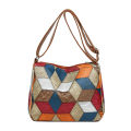 Women's  Crossbody Shoulder Bag, Lightweight Geometric Pattern, Multi-Layer Design, Secure Zipper Closure, Colorful Accessories. 