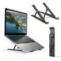 FunBug Alloy Aluminum Adjustable Laptop Stand with Hollow Colling Design, Anti-Slip, 6-Level Height & Angle, Fits 11-17 inch Laptops, MacBook, Tablets - Black & Silver. 
