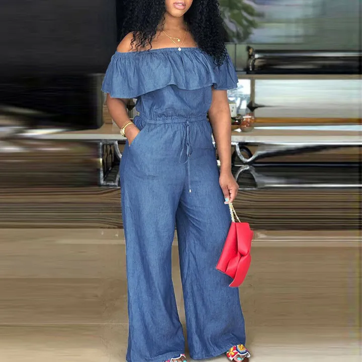 Plus%20Size%205xl%20Elegant%20Office%20Jumpsuits%20Women%20Long%20Denim%20Rompers%202024%20Summer%20Casual%20Solid%20Color%20Ruffle%20Off%20Shoulder%20Overalls%20-%20Image%202