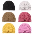 Bow Knit Baby Hat for Girls Boys Elastic Newborn Bonnet Autumn Winter Warm Turban Hats Solid Color Woolen Cap Kids Accessories. 