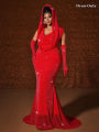 Plus Size Hat Waistband Hot Gold Fish Tail Swing Long Solid Colour Fishtail Slim Package Hip Dress Hooded.