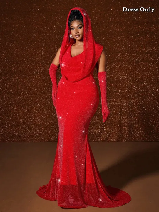 Plus%20Size%20Hat%20%20Waistband%20Hot%20Gold%20Fish%20Tail%20Swing%20Long%20Solid%20Colour%20Fishtail%20Slim%20Package%20Hip%20Dress%20Hooded%20-%20Image%202