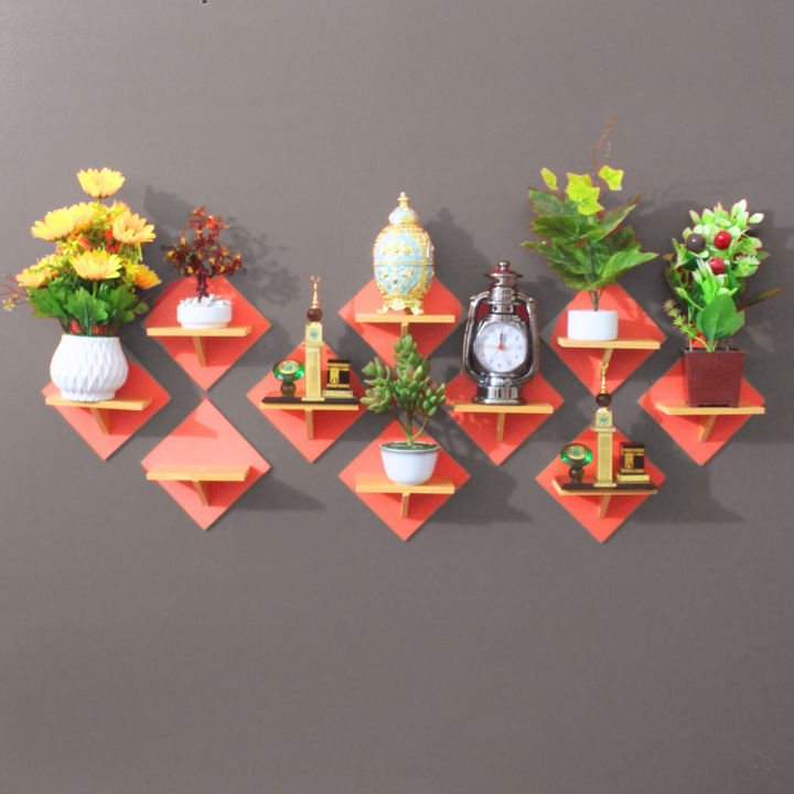 Square shape Wall Shelf self adhesive punch free Wall décor (10/5 pcs 1 set stand )