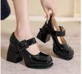Retro Mary Jane Shoes Square Toe Japanese Style Jk Small Leather Shoes Women's High Heels Chunky Heel Single Strap Lolita Shoes. 