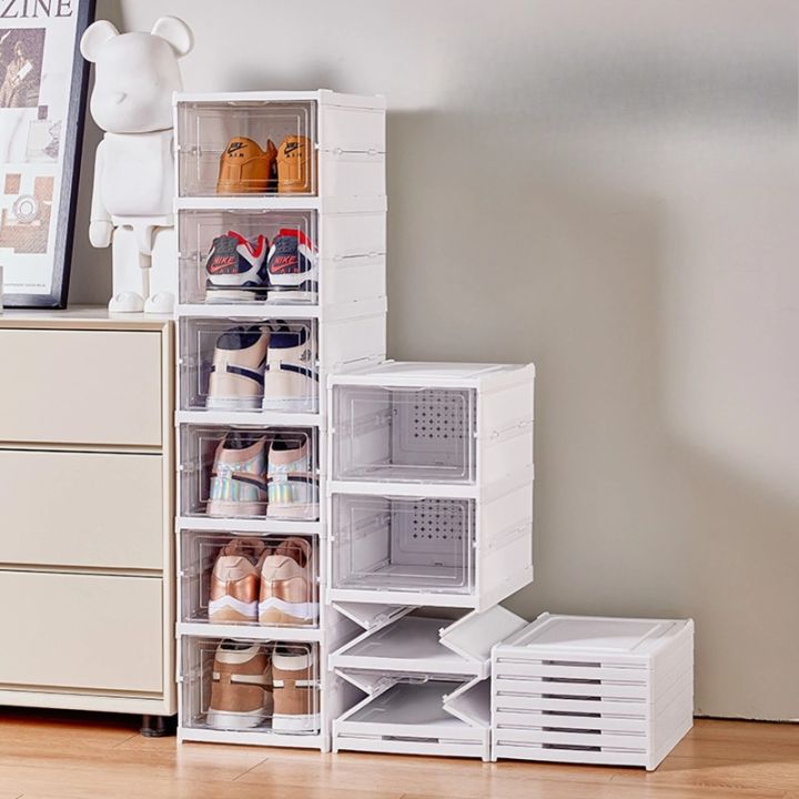 Shoes Box Foldable Transparent Sneaker Shoe Storage Organizers Box Stackable Dustproof High-top Cabinet Shoe Rack Shelf