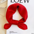 Red Solid Silk Square Scarf Women Satin Bandana Print Scarves Head Band Fashion Lady Hair Shawl Wrap Female Neckerchief Hijab. 