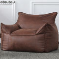 Luxury Single Lazy Sofa Cover Faux Suede Leather Bean Bag Sac Pouf Chair Envelope No Filler Beanbag Corner Seat Sectional Couch. 