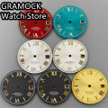 GRAMOCK 29mm Roman Index Dial Black White Gold Red Blue Dial suitable for NH35 NH36 movement watch accessories repair tools. 