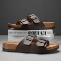 Summer Wear Muller Slippers Fashion Casual Beach Sandals New Leather Birkenstok Mens Cork Flip-flops Male Couple Retro Slides. 
