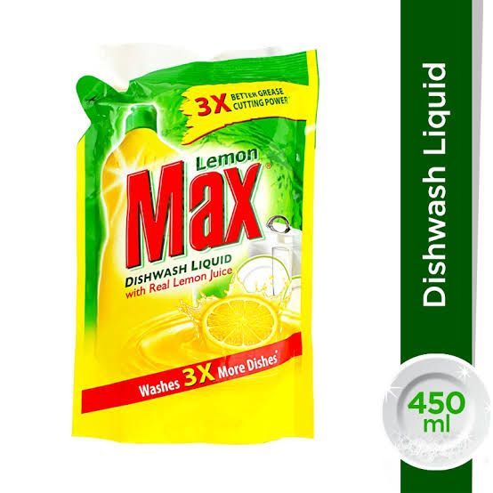 Lemon Max Dish Wash Liquid With Real Lemon Juice (450ml) Pouch