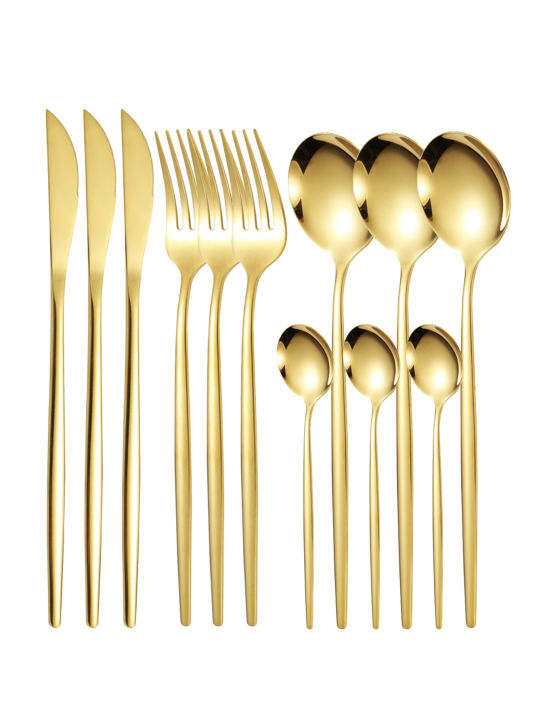 12pc Thin stainless steel cutlery set Portugal steak knife and fork dessert spoon coffee spoon