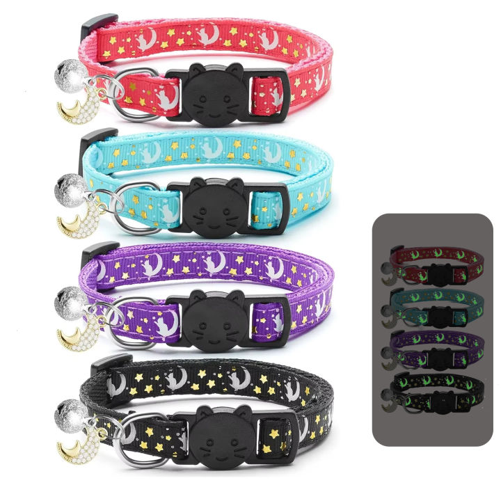 4%20PCS%20Cute%20Glow%20Cat%20Collars%20Breakaway%20with%20Bell%20&%20Moons%20Stars,Kitten%20Collar%20for%20Girl%20Boy%20Cats%20Puppy,%20Cat%20Accessories%20-%20Image%207