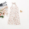 Summer female infant small flower grass print neck jumpsuit. 