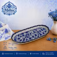 Blue Pottery Kabab Serving Tray 11 Inches | Ceramic Kabab Serving Dish | Dinner Serving Trays | Handmade and Handpainted