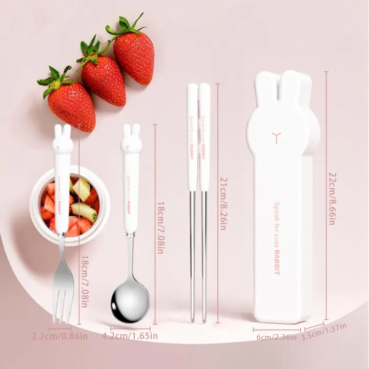 WORTHBUY%203/4PCS%20Cute%20Portable%20Dinnerware%20Set%20Reusable%20304%20Stainless%20Steel%20Fork%20Spoon%20Chopsticks%20With%20Box%20Cutlery%20For%20Kid%20Student%20-%20Image%207