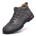 Men's High-Top Round-Toe Fashion Boots Lace-Up Outdoor Hiking Shoes Spring/Fall Thick-Sole Casual Oversized Men's Shoes. 