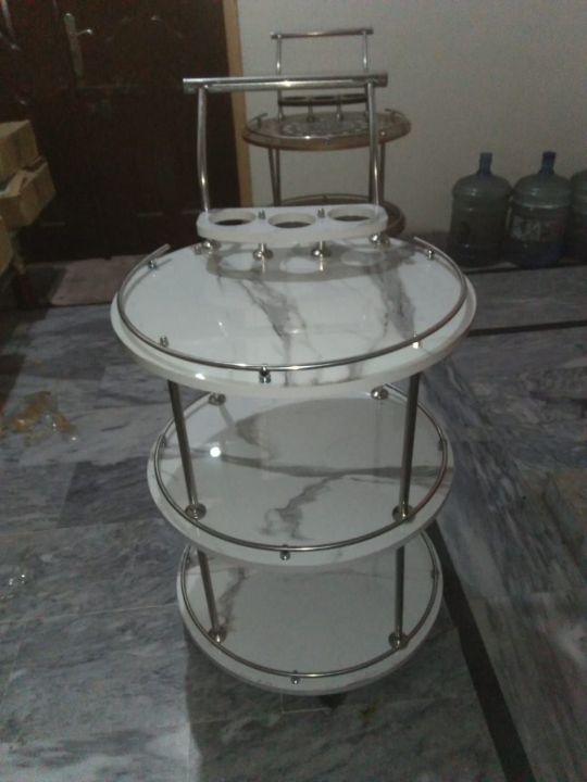 Marble Tea Trolley, Metal Glass Tea Trolley, Round Trolley