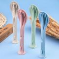 3PCS Portable Tableware Set Wheat Straw Dinnerware Detachable Cutlery Travel Tableware Picnic Dinnerware Set Camping Cutlery Set. 