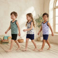 Ruku Garments Kids' Pack of 3 Multicolour Cotton Sando & Shorts For Men Set - All Over Printed Summer Wear. 