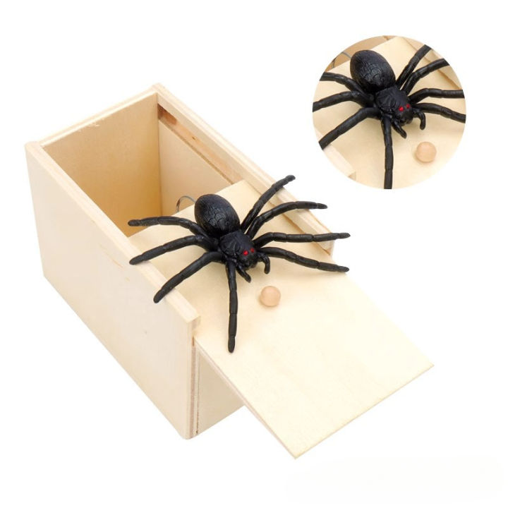 1PC New Trick Spider Funny Scare Box Wooden Hidden Box Prank Trick Horror Spiders Fun Game Halloween Party Decoration s