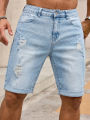 Men Denim Jeans Pants Clothing Trousers Shorts Men's Light Wash Ripped Rolled Cuff Denim Shorts. 