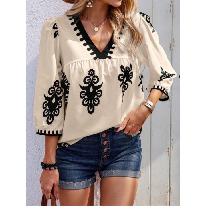 Plus Size Women's Casual V-neck Shirt Woman Loose Summer Casual Outdoor Tee Shirt Breathable Tops