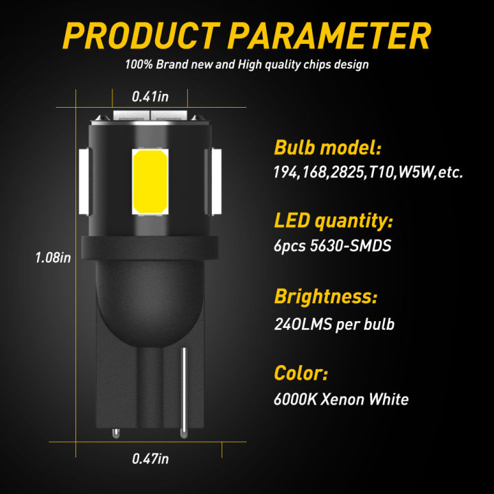 AUXITO%2010Pcs%20T10%20LED%20W5W%20194%20168%20LED%20Car%20Side%20Interior%20Lights%2012V%20Super%20Bright%20Bulb%20Auto%20White%206000K%20Parking%20Marker%20Dome%20Lamps%20-%20Image%203